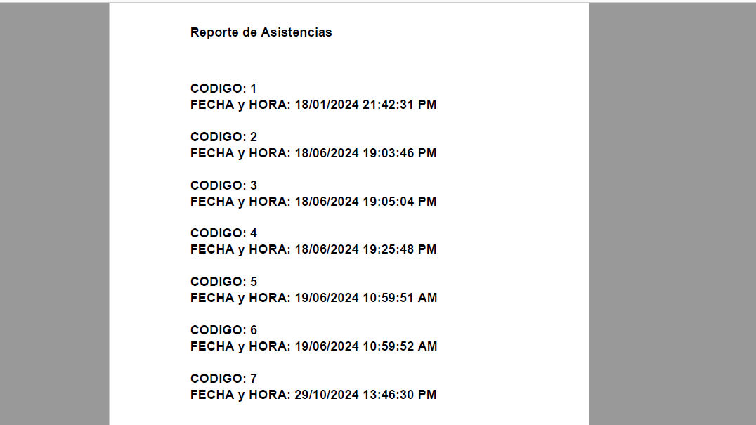 Reporte de asistencia generado
